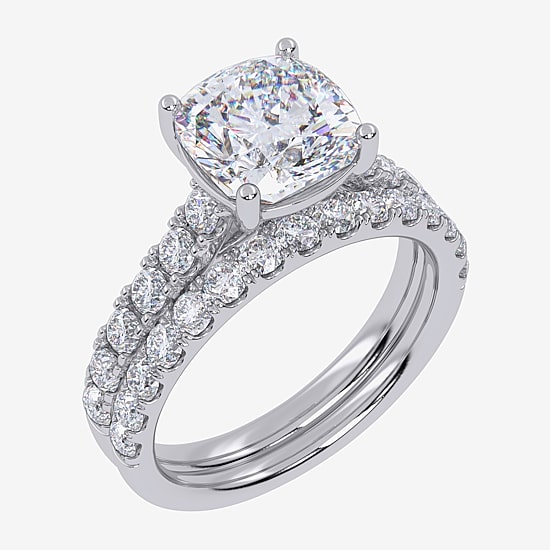 Signature By Modern Bride (G-H / Vs2-Si1) Womens 4 CT. T.W. Lab Grown White Diamond 14K Gold Cushion Side Stone Bridal Set