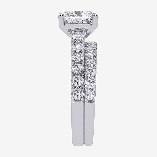Signature By Modern Bride (G-H / Vs2-Si1) Womens 4 CT. T.W. Lab Grown White Diamond 14K Gold Cushion Side Stone Bridal Set