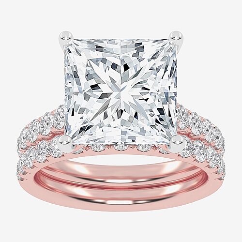 Signature By Modern Bride (G-H / Vs2-Si1) Womens 6 CT. T.W. Lab Grown White Diamond 14K Gold Side Stone Bridal Set, 9, Rose