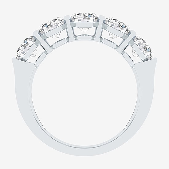 (F / Vs2) Womens 23.MM 4 CT. T.W. Lab Grown White Diamond 10K Gold Oval 5-Stone Wedding Band