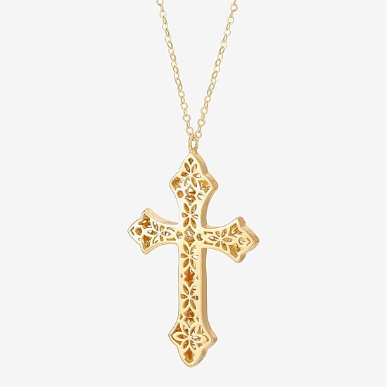 Made in Italy Cross Womens 10K Gold Cross 16 Inch Pendant Necklace
