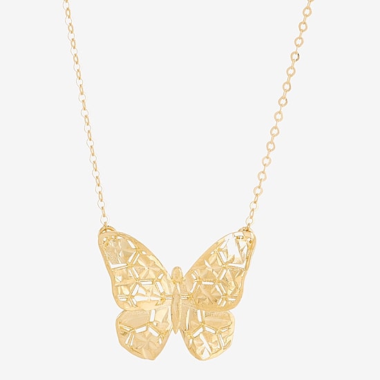 Made in Italy Womens 10K Gold Butterfly 18 Inch Pendant Necklace