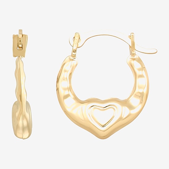 Girls 14K Gold 12.3mm Heart Hoop Earrings