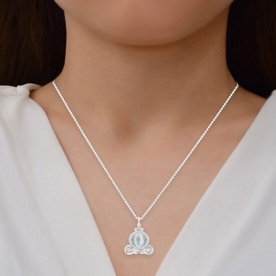 Enchanted Disney Fine Jewelry Womens 1/6 CT. T.W. White Mother Of Pearl Sterling Silver 16 Inch Pendant Necklace