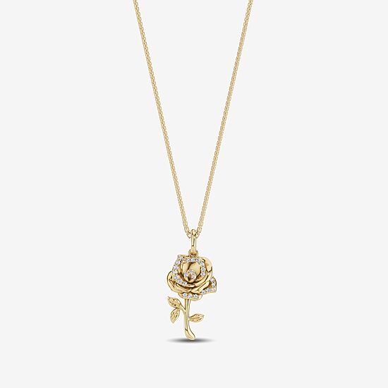 Enchanted Disney Fine Jewelry Womens 1/10 CT. T.W. Natural White Diamond 14K Gold Flower 16 Inch Pendant Necklace