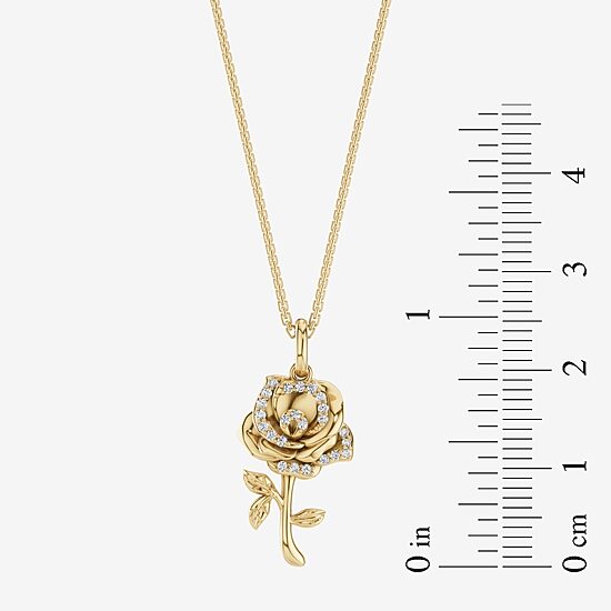 Enchanted Disney Fine Jewelry Womens 1/10 CT. T.W. Natural White Diamond 14K Gold Flower 16 Inch Pendant Necklace