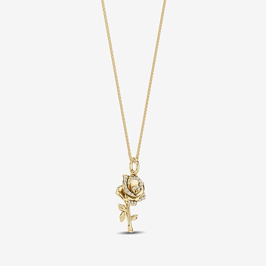 Enchanted Disney Fine Jewelry Womens 1/10 CT. T.W. Natural White Diamond 14K Gold Flower 16 Inch Pendant Necklace