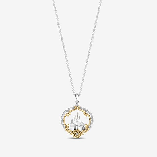 Enchanted Disney Fine Jewelry Womens 1/6 CT. T.W. Natural White Diamond 14K Gold Sterling Silver 16 Inch Pendant Necklace
