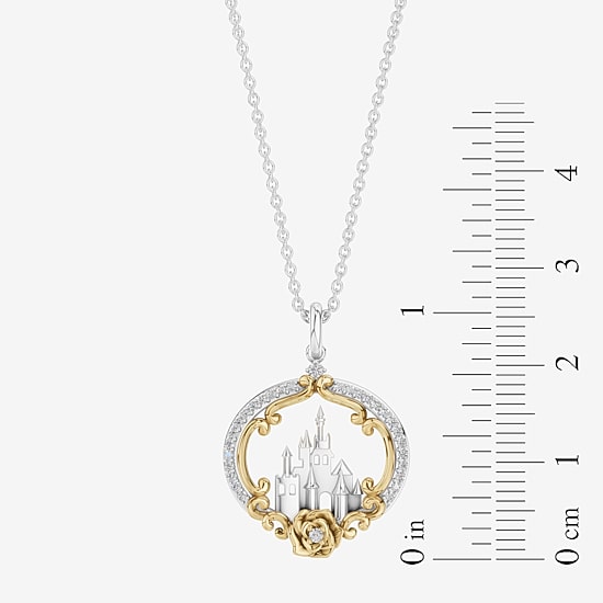 Enchanted Disney Fine Jewelry Womens 1/6 CT. T.W. Natural White Diamond 14K Gold Sterling Silver 16 Inch Pendant Necklace