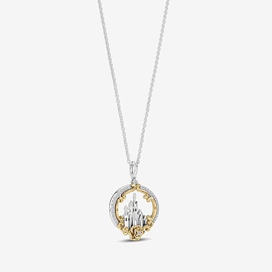 Enchanted Disney Fine Jewelry Womens 1/6 CT. T.W. Natural White Diamond 14K Gold Sterling Silver 16 Inch Pendant Necklace