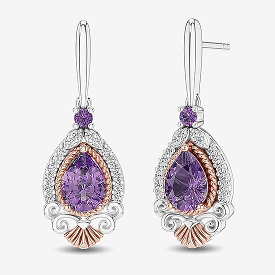 Womens 1/6 CT. T.W. Genuine Purple Amethyst 14K Rose Gold Sterling Silver Ariel Princess The Little Mermaid Drop Earrings