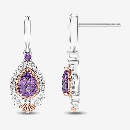 Womens 1/6 CT. T.W. Genuine Purple Amethyst 14K Rose Gold Sterling Silver Ariel Princess The Little Mermaid Drop Earrings