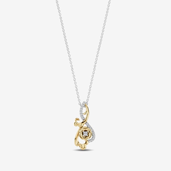 Enchanted Disney Fine Jewelry Womens 1/6 CT. T.W. Natural White Diamond 10K Gold Sterling Silver Flower 17 Inch Pendant Necklace