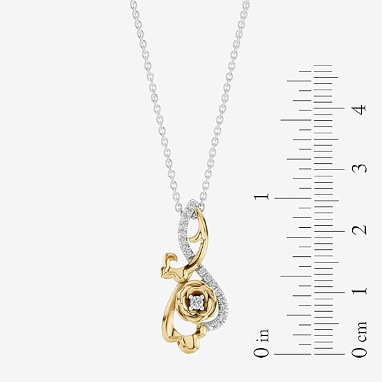Enchanted Disney Fine Jewelry Womens 1/6 CT. T.W. Natural White Diamond 10K Gold Sterling Silver Flower 17 Inch Pendant Necklace