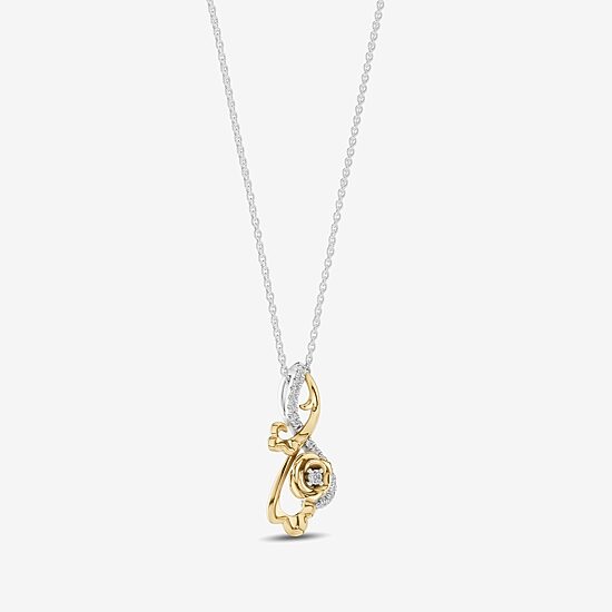 Enchanted Disney Fine Jewelry Womens 1/6 CT. T.W. Natural White Diamond 10K Gold Sterling Silver Flower 17 Inch Pendant Necklace