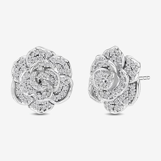 Enchanted Disney Fine Jewelry 1/2 CT. T.W. Natural White Diamond 14K Gold 16.8mm Flower Cinderella Princess Stud Earrings