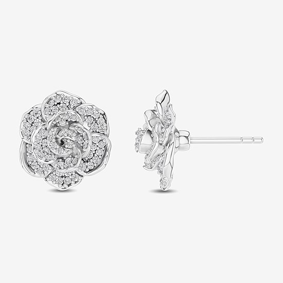Enchanted Disney Fine Jewelry 1/2 CT. T.W. Natural White Diamond 14K Gold 16.8mm Flower Cinderella Princess Stud Earrings