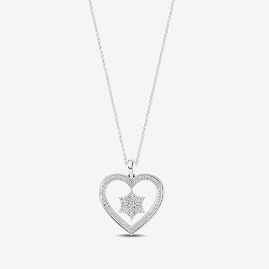 Enchanted Disney Fine Jewelry Womens 1/5 CT. Natural White Diamond Sterling Silver Heart 17 Inch Pendant Necklace