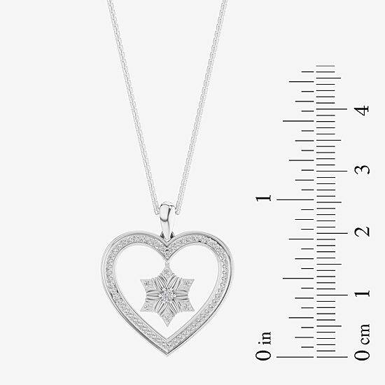 Enchanted Disney Fine Jewelry Womens 1/5 CT. Natural White Diamond Sterling Silver Heart 17 Inch Pendant Necklace