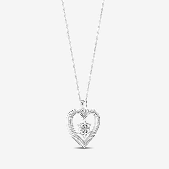 Enchanted Disney Fine Jewelry Womens 1/5 CT. Natural White Diamond Sterling Silver Heart 17 Inch Pendant Necklace
