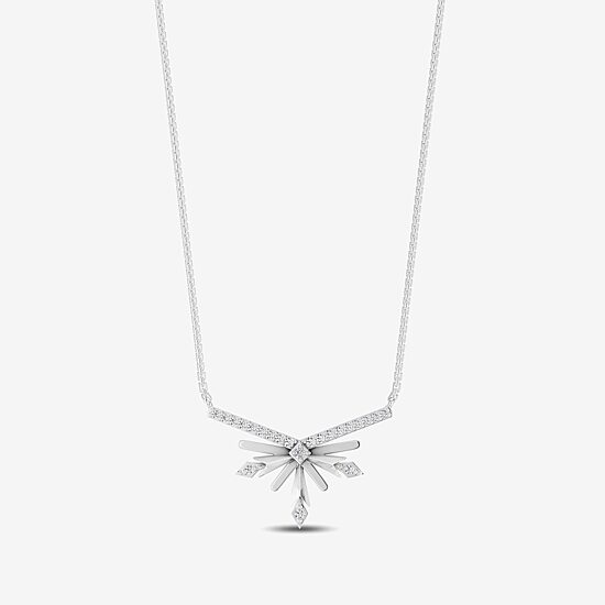 Enchanted Disney Fine Jewelry Womens 1/10 CT. T.W. Natural White Diamond Sterling Silver 18 Inch Pendant Necklace