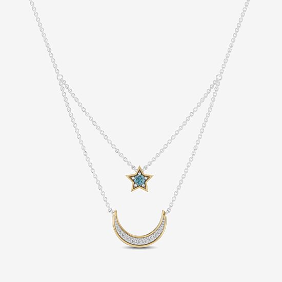 Enchanted Disney Fine Jewelry Womens 1/6 CT. T.W. Genuine Blue Topaz 14K Gold Sterling Silver 15 Inch Pendant Necklace