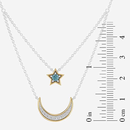 Enchanted Disney Fine Jewelry Womens 1/6 CT. T.W. Genuine Blue Topaz 14K Gold Sterling Silver 15 Inch Pendant Necklace