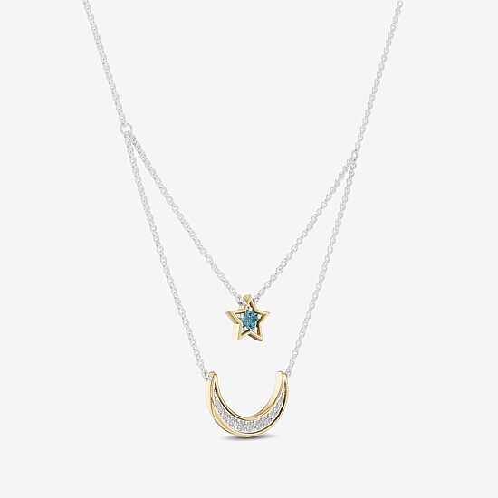 Enchanted Disney Fine Jewelry Womens 1/6 CT. T.W. Genuine Blue Topaz 14K Gold Sterling Silver 15 Inch Pendant Necklace