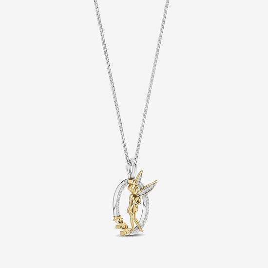 Enchanted Disney Fine Jewelry Tinkerbell Womens 1/10 CT. T.W. Natural White Diamond 14K Gold Over Silver Sterling Silver 18 Inch Pendant Necklace