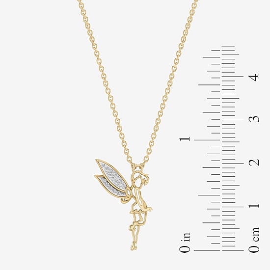 Enchanted Disney Fine Jewelry Tinkerbell Womens Diamond Accent Natural White Diamond 14K Gold Over Silver 18 Inch Pendant Necklace