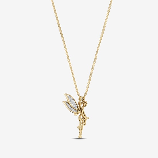 Enchanted Disney Fine Jewelry Tinkerbell Womens Diamond Accent Natural White Diamond 14K Gold Over Silver 18 Inch Pendant Necklace