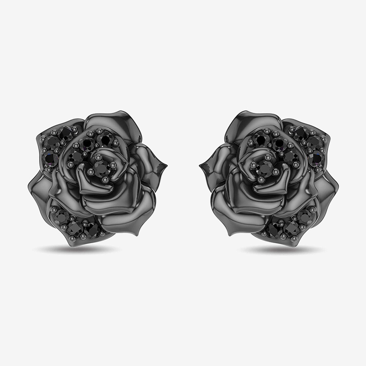 Enchanted Disney Fine Jewelry 1/6 CT. T.W. Natural Black Diamond Sterling Silver 14.8mm Flower Maleficent Stud Earrings