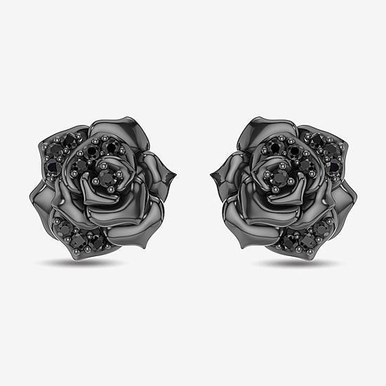 Enchanted Disney Fine Jewelry 1/6 CT. T.W. Natural Black Diamond Sterling Silver 14.8mm Flower Maleficent Stud Earrings