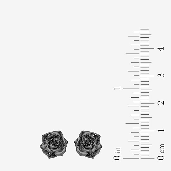 Enchanted Disney Fine Jewelry 1/6 CT. T.W. Natural Black Diamond Sterling Silver 14.8mm Flower Maleficent Stud Earrings