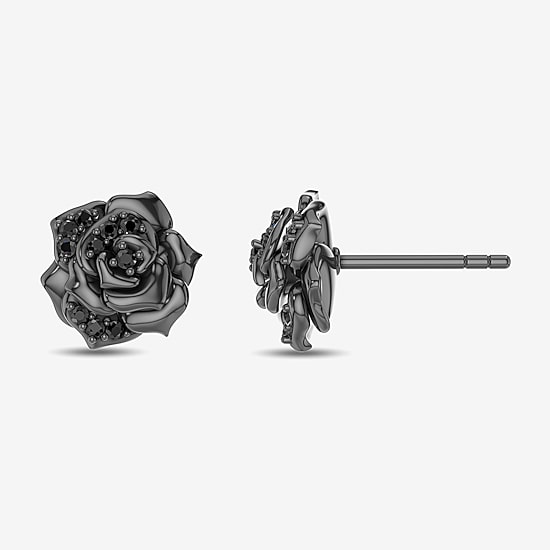 Enchanted Disney Fine Jewelry 1/6 CT. T.W. Natural Black Diamond Sterling Silver 14.8mm Flower Maleficent Stud Earrings