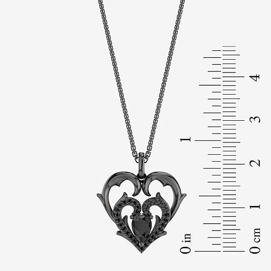 Enchanted Disney Fine Jewelry Villains Womens 1/6 CT. T.W. Genuine Black Onyx Sterling Silver Heart 18 Inch Pendant Necklace