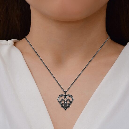 Enchanted Disney Fine Jewelry Villains Womens 1/6 CT. T.W. Genuine Black Onyx Sterling Silver Heart 18 Inch Pendant Necklace