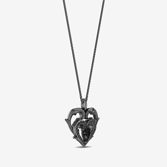 Enchanted Disney Fine Jewelry Villains Womens 1/6 CT. T.W. Genuine Black Onyx Sterling Silver Heart 18 Inch Pendant Necklace