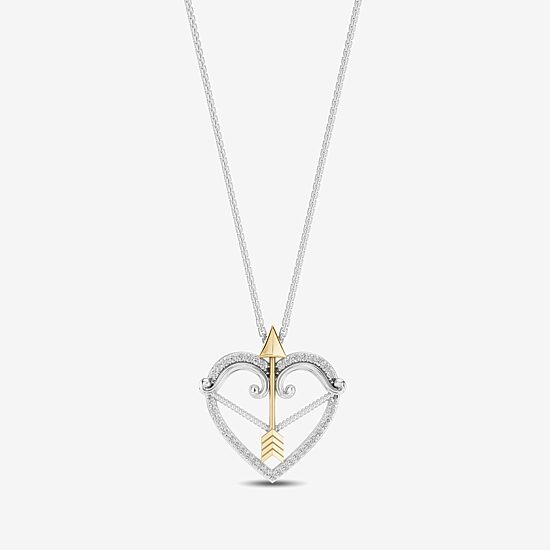 Enchanted Disney Fine Jewelry Womens 1/6 CT. T.W. Natural White Diamond 14K Two Tone Gold Over Silver Arrow Heart 18 Inch Pendant Necklace