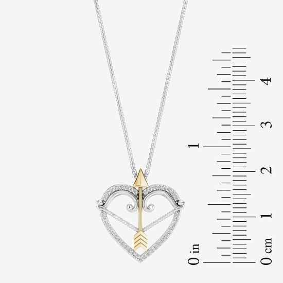 Enchanted Disney Fine Jewelry Womens 1/6 CT. T.W. Natural White Diamond 14K Two Tone Gold Over Silver Arrow Heart 18 Inch Pendant Necklace