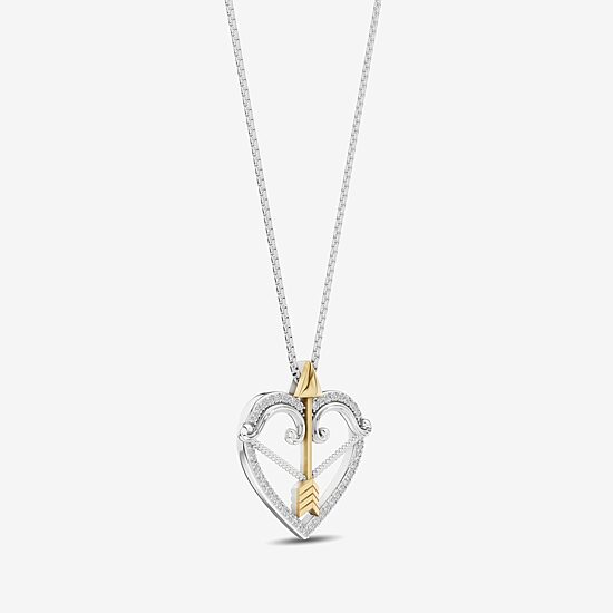Enchanted Disney Fine Jewelry Womens 1/6 CT. T.W. Natural White Diamond 14K Two Tone Gold Over Silver Arrow Heart 18 Inch Pendant Necklace