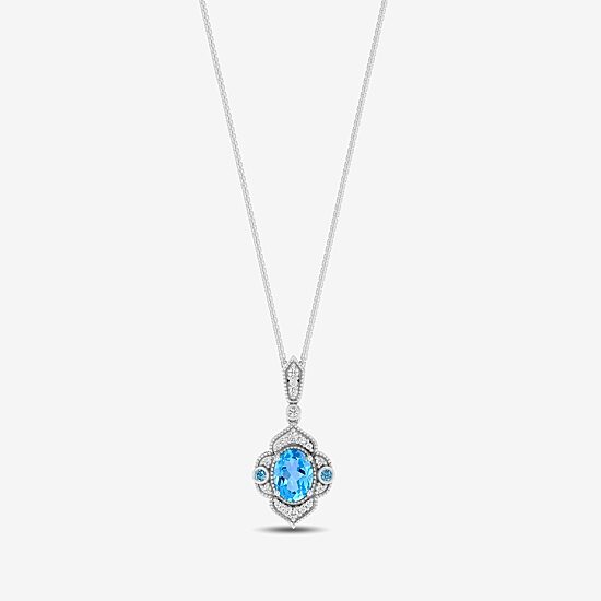 Enchanted Disney Fine Jewelry Womens 1/6 CT. T.W. Genuine Blue Topaz Sterling Silver 18 Inch Pendant Necklace