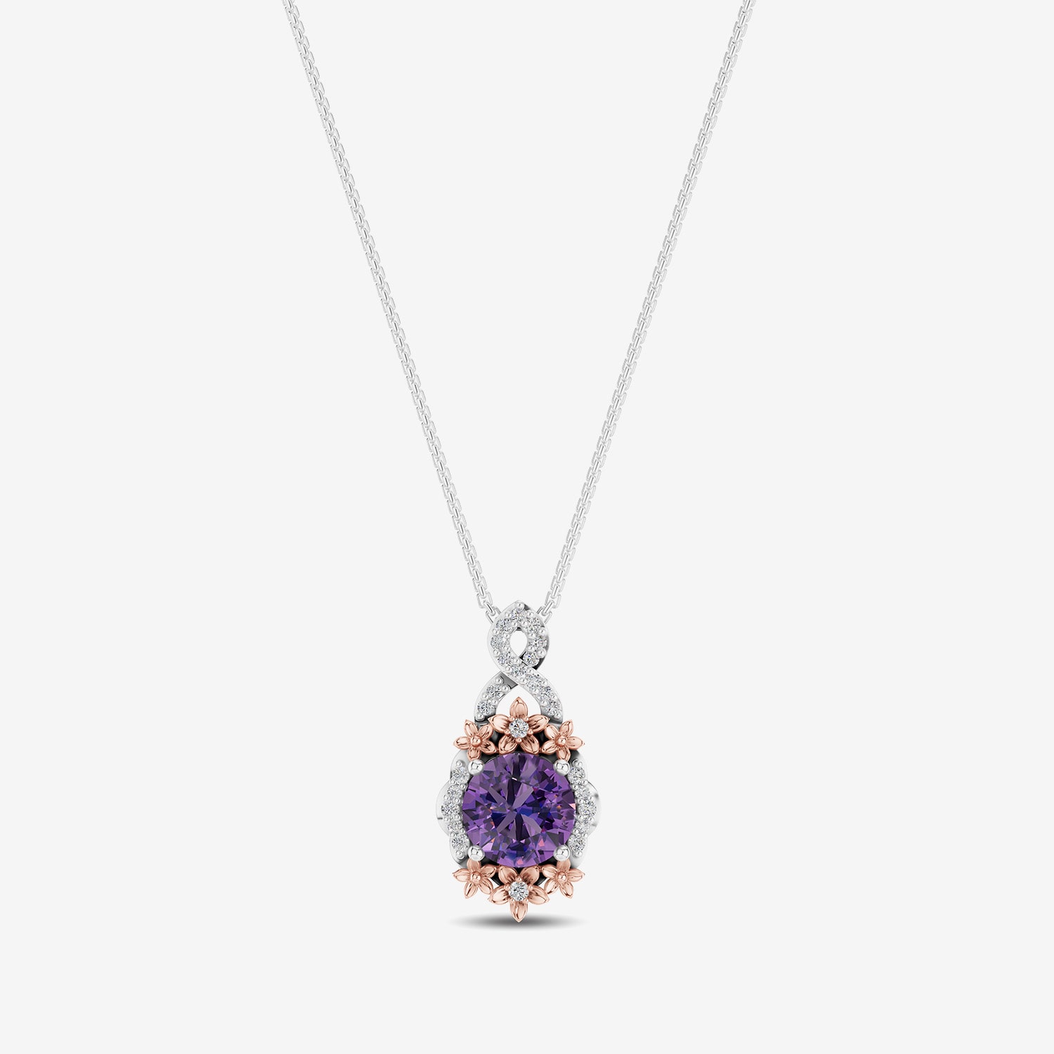 Enchanted Disney Fine Jewelry Womens 1/5 CT. Genuine Purple Amethyst 14K Two Tone Gold Over Silver 18 Inch Pendant Necklace