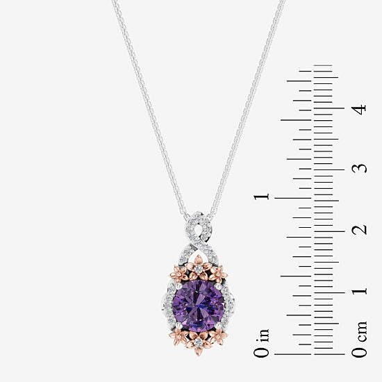 Enchanted Disney Fine Jewelry Womens 1/5 CT. Genuine Purple Amethyst 14K Two Tone Gold Over Silver 18 Inch Pendant Necklace