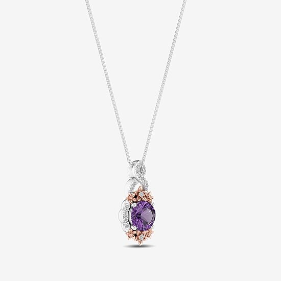 Enchanted Disney Fine Jewelry Womens 1/5 CT. Genuine Purple Amethyst 14K Two Tone Gold Over Silver 18 Inch Pendant Necklace