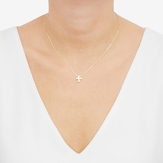 Limited Quantities! Womens 10K Gold Cross 17 Inch Pendant Necklace