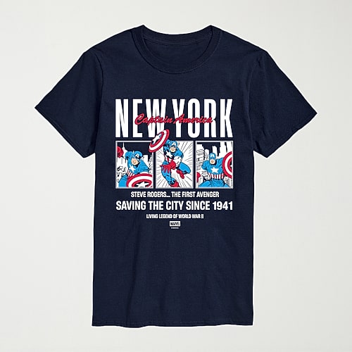 Novelty Mens Crew Neck Short Sleeve Regular Fit Captain America Marvel Big and Tall Graphic T-Shirt, 4x-large Tall, Blue