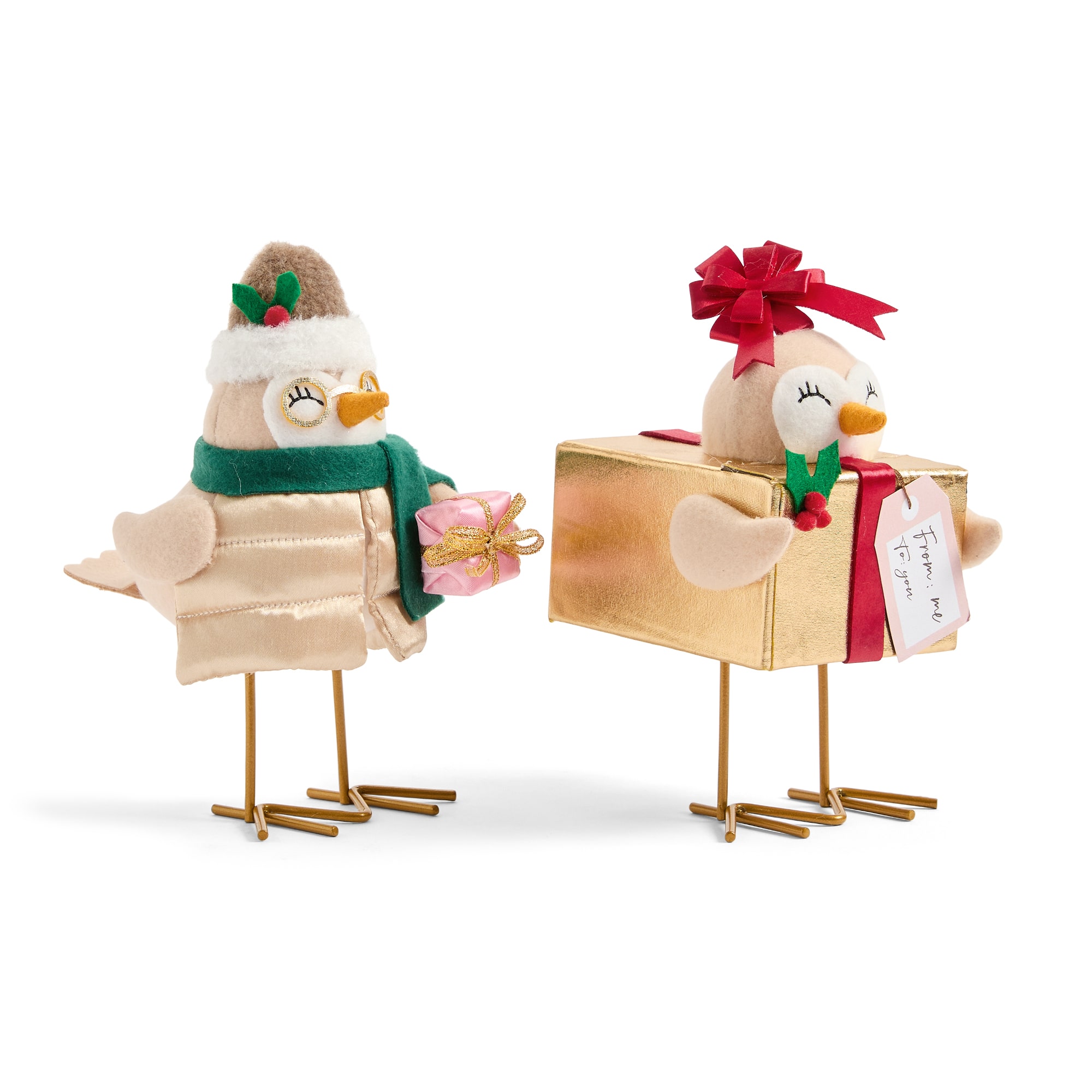 North Pole Trading Co. Present And Puffer Vest Birds Set 2-pc. Christmas Tabletop Decor