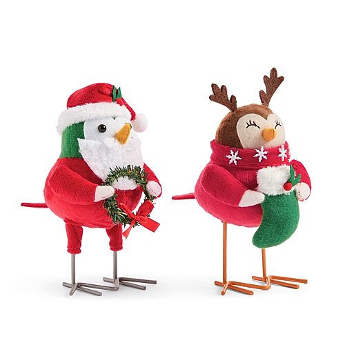 North Pole Trading Co . Santa And Reindeer Bird Set 2-pc. Christmas Tabletop Decor In Red