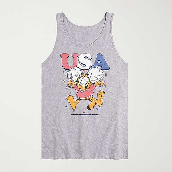 Novelty Mens Crew Neck Short Sleeve Garfield Tank Top